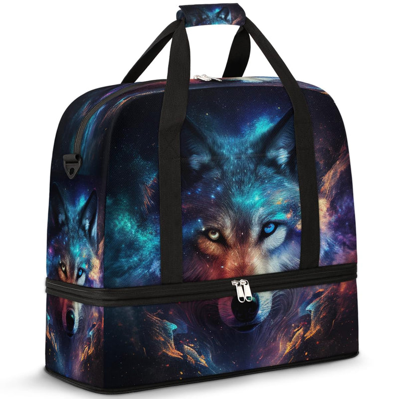 Wolf Large Travel Duffel Bag for Women Men Gym Bag With Shoe Compartment | Animal Galaxy Weekender Overnight Bags Foldie Travel Tote Bag Carry On Personal Item Bag for Travel Hospital Gym Sport B color 13