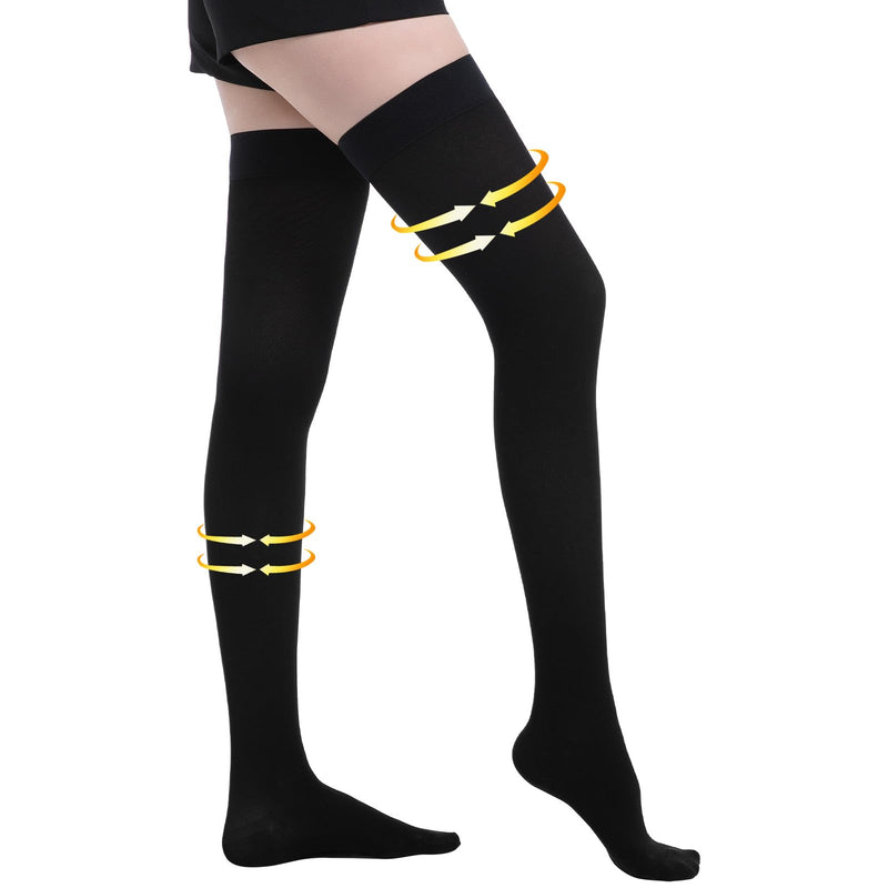 [Australia] - Medical Compression Stockings for Women and Men, 20-30 mmHg Thigh High Compression Socks, Closed Toe Graduated Compression Hoses, Long Circulation Pressure Stockings for Varicose Veins, Edema Large Black 
