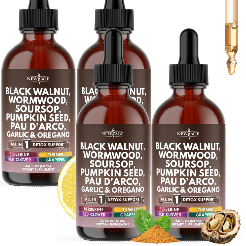 [Australia] - Black Walnut Wormwood Cleanse Drops - Liquid Soursop, Garlic, Pumpkin Seed, PAU D'Arco, Oil of Oregano, Turmeric, Berberine, Neem Extract, Hull Bark, Tincture - 8oz 8 Fl. Oz (Pack of 4) 