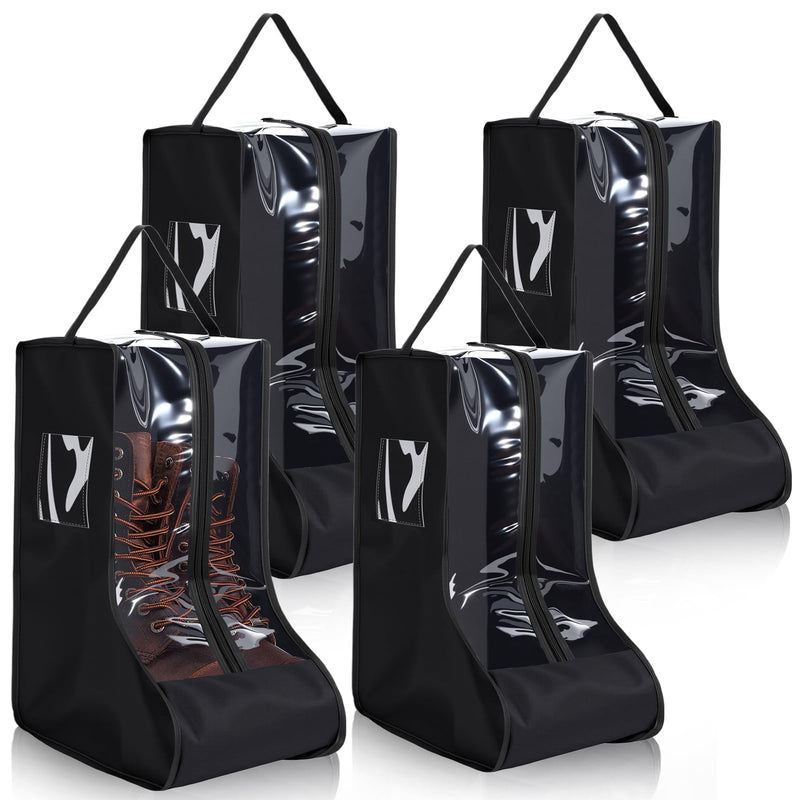 Sanwuta 4 Pcs Black Portable Boots Bag for Cowboy Boots Tall Boot Storage Bags Portable Waterproof Protector Tools for Travel and Daily Wardrobe Shoe Cabinet and Other Home