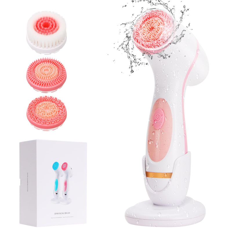 [Australia] - Facial Cleansing Brush, Waterproof Dual-Rotation Face Scrubber Exfoliator with 3 Brush Heads and 2 Adjustable Speeds, Rechargeable Exfoliating Face Brushes for Cleansing and Skin Care (Pink) Pink 