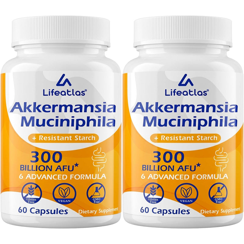 300 Billion AFU, 6-in-1 Akkermansia Probiotics for Women & Men, 120 Caps | Akkermansia Muciniphila, Daily Akkermansia Probiotic for Digestive, Gut, Immunity, Gut, Lining Function & Intestinal Walls 60 Count (Pack of 2)