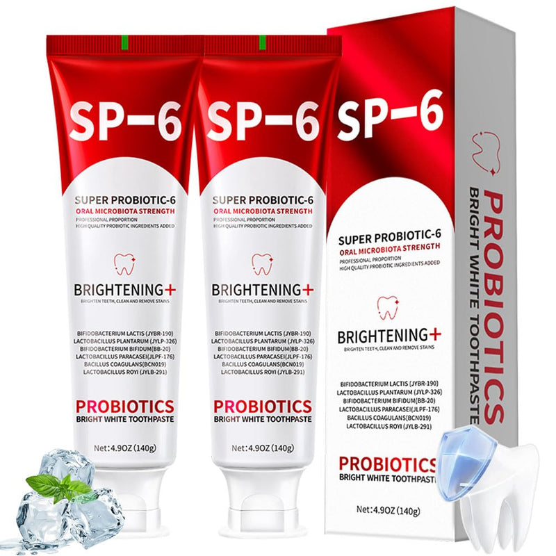 [Australia] - SP-6 Probiotic Whitening Toothpaste - Enhanced Formula with 6 Probiotics for Teeth Whitening and Gum Health - Enamel-Safe, Fluoride-Free, Fresh Mint Flavor,2 PCS 4.9 Fl Oz (Pack of 2) 
