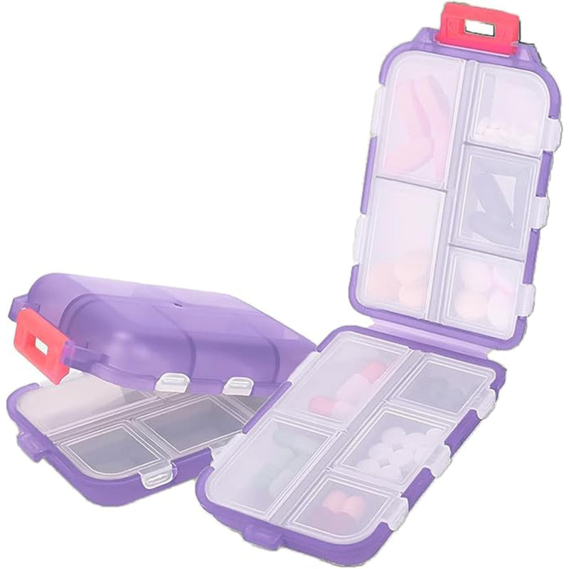 Travel Pill Organizer Portable Pocket Pill Case Small Pill Box for Purse Medicine Organizer Have 10 Compartments Storage Vitamin Fish Oil by INVODA (Purple) Purple