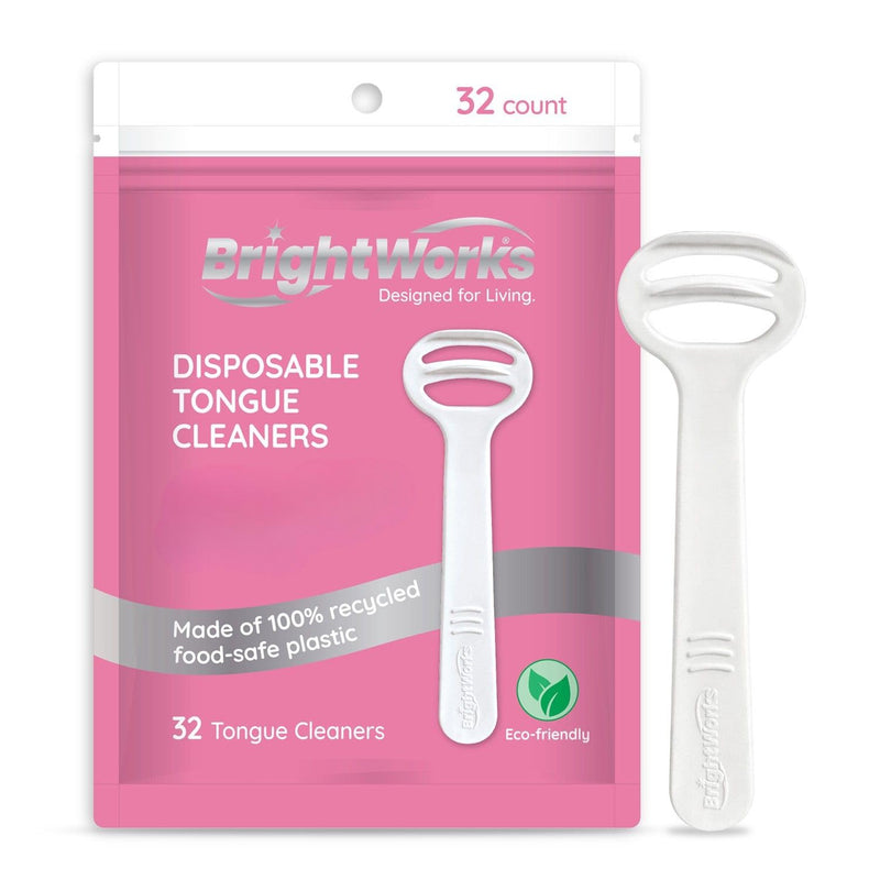 [Australia] - Brightworks Disposable Tongue Scraper for Adults – 96 Count Hygienic Tongue Cleaner for Fresh Breath – Recycled Plastic, Curved Design Tongue Cleaner – Travel-Friendly 