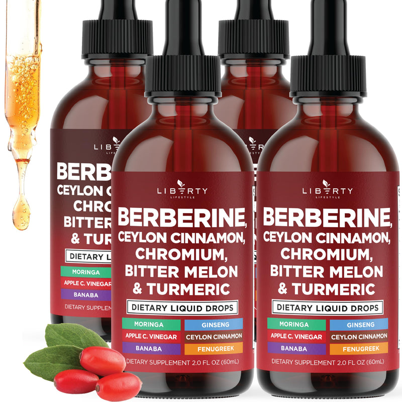 [Australia] - Berberine with Ceylon Cinnamon Supplement Liquid Drops + Bitter Melon Extract, Glucomannan, Gymnema, Chromium, Turmeric, Panax Ginseng, Moringa- 8 OZ 8 Fl. Oz (Pack of 4) 
