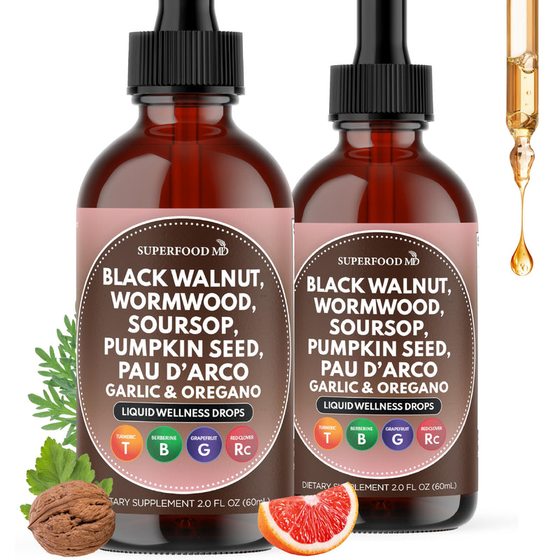 [Australia] - Wormwood Black Walnut Cleanse for Humans Drops Liquid Soursop Garlic Pumpkin Seed PAU D'Arco Oil of Oregano Turmeric Berberine Neem Extract Hull Bark Tincture - 4 oz 4 Fl. Oz (Pack of 2) 