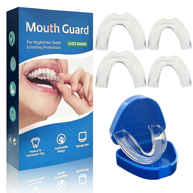 Night Guard for Teeth Grinding & Clenching – BPA-Free Dental Mouth Guard for Sleeping, Adults – 4 Pack with Case (2 Sizes) – Comfortable Nighttime Protector