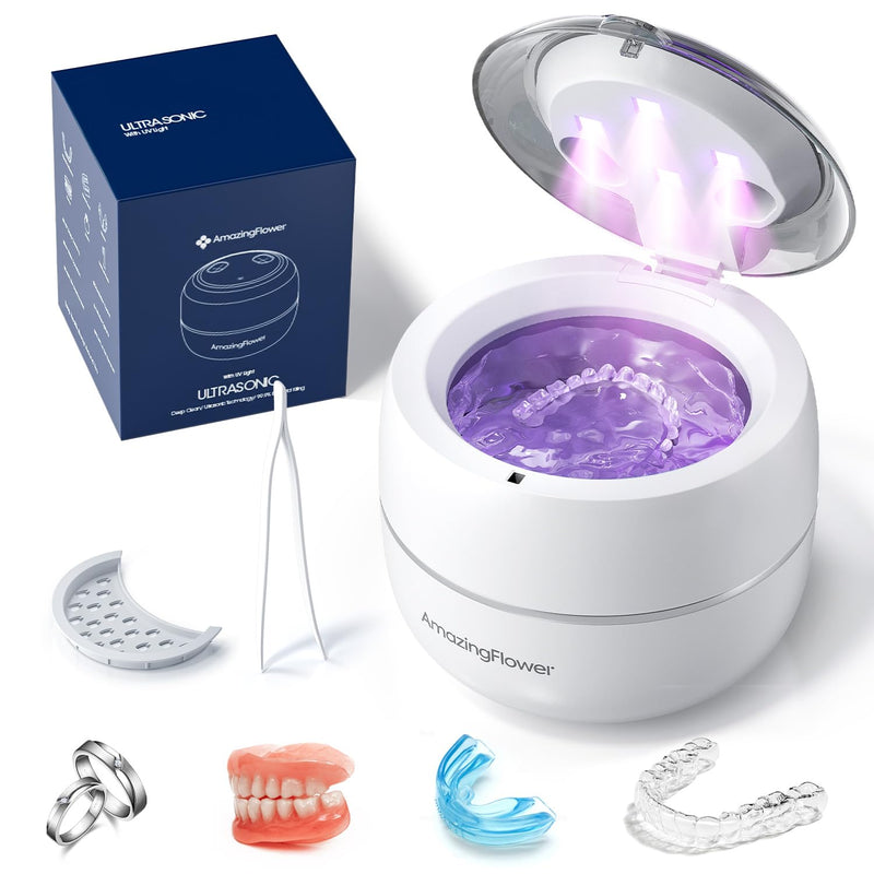[Australia] - Ultrasonic Retainer Cleaner Machine, Upgraded 45kHz Ultrasonic Jewelry Cleaner for Ring, Aligner, Nightguard, Mouth Guard, Toothbrush Heads, Dental Cleaning Pod with 4 Lights 200ML 