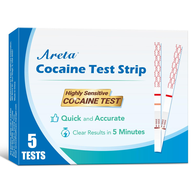 Areta Cocaine Test Strips, at Home Urine COC Test, 5 Pack | Instant Drug Test for Cocaine, OTC Use, COC Coke Crack Home Detection Kit, 300 ng/mL Cutoff, Result in 5 Min -#ASCOC-114