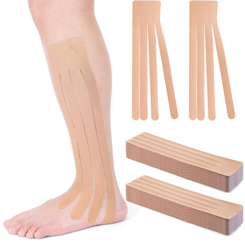 Geiserailie 30 Pcs Precut Lymphatic Drainage Tape Kinesiology Precut Fan Tape Edema Strips Elastic Fan Cuts for Swelling Support Legs Arms Chest Neck Back(Skin Color) Skin Color
