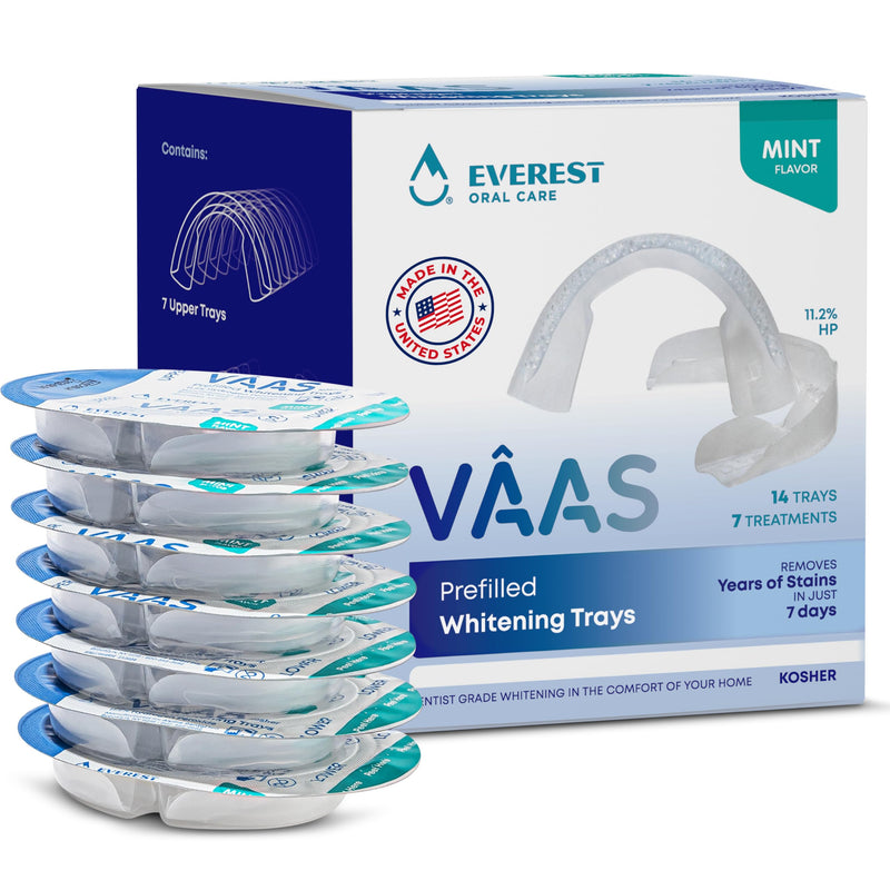 [Australia] - VAAS Prefilled Teeth Whitening Trays, Hydrogen Peroxide (11.2%) Teeth Whitening Kit 11.2%,14 Pack (7 Treatments), Mint Flavor, Kosher by Everest 