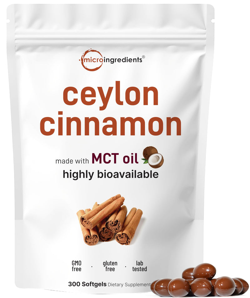 [Australia] - Ceylon Cinnamon 7,200mg Equivalent | 300 Softgels with MCT Oil | Highly Bioavailable Herbal Extract | Extra Strength Cinnamon Supplements | Antioxidant & Sugar Monitor Support | Non-GMO, Gluten Free 