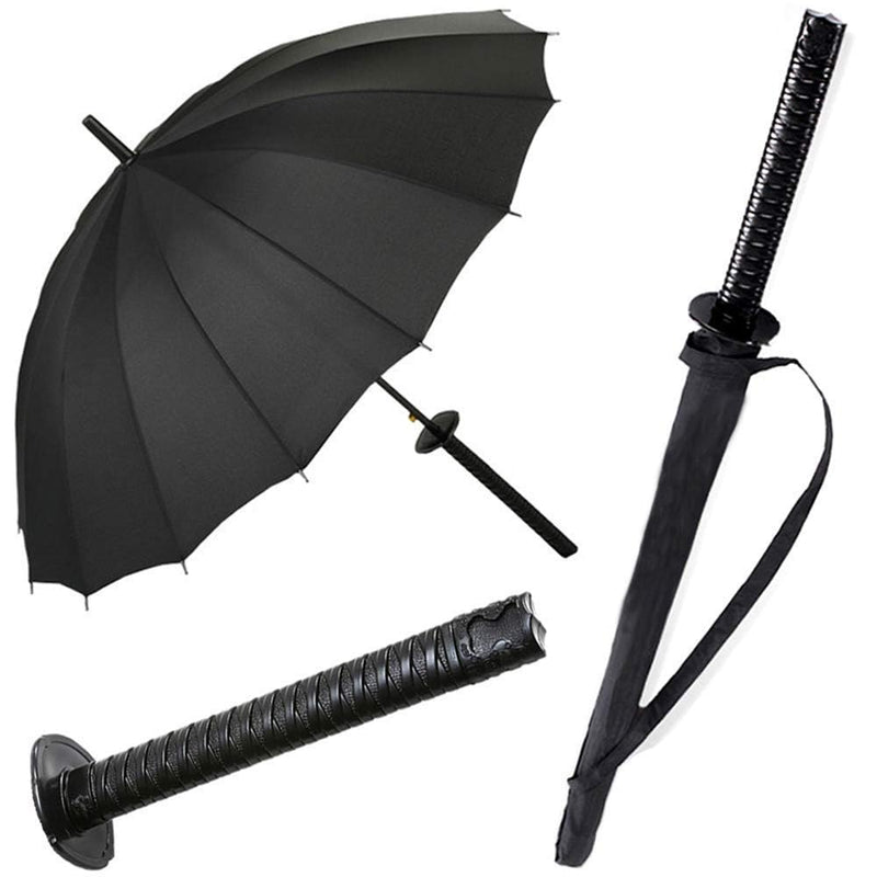 Samurai Umbrella Creative Semi-Automatic Katana,Gifts For Cosplay Decoration. Windproof Outdoor Umbrella.Sun Protection Umbrella Black. 16 Bone