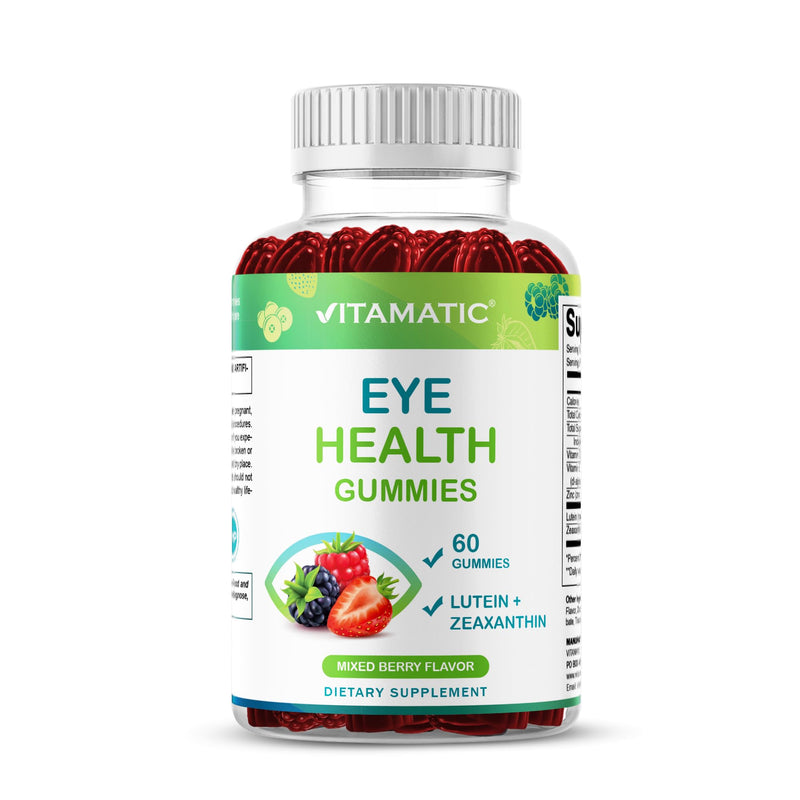 Vitamatic Eye Health Gummies with Lutein, Zeaxanthin, Vitamin C, E & Zinc – Mixed Berry Flavor – 60 Gummies –Non-GMO, Gluten-Free 60 Count (Pack of 1)