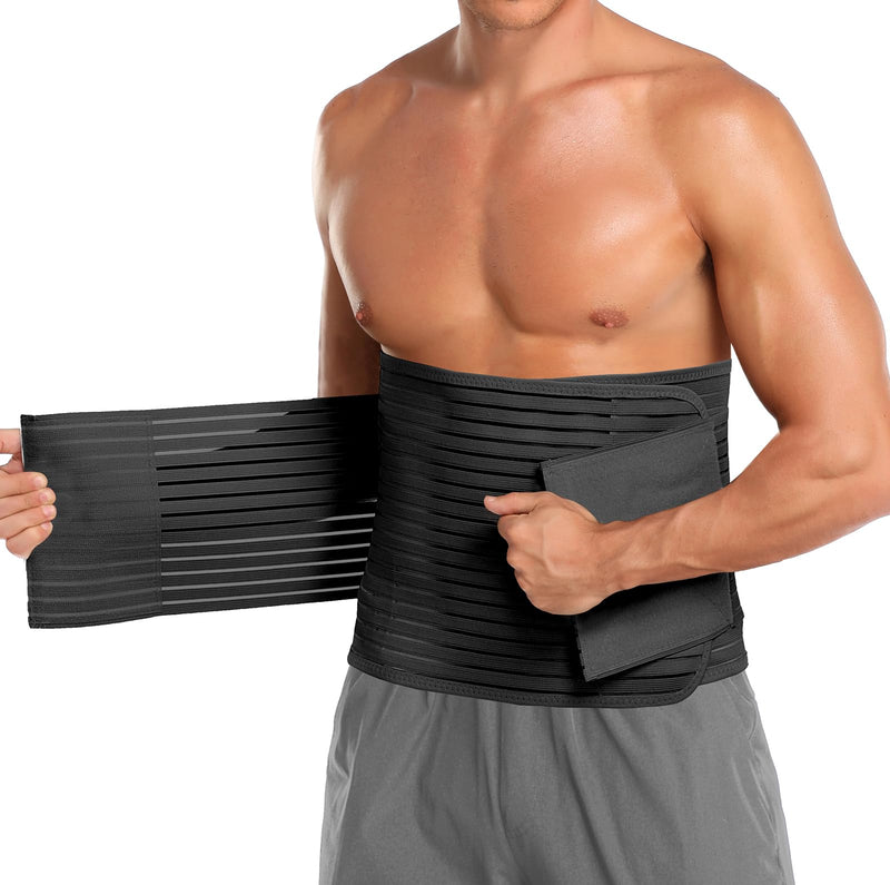 [Australia] - Abdominal Binder for Men & Women ‚Äì Post Surgery Belly Band Adjustable Compression Wrap Belly Binder Abdomen Hernia Support Belt (L) Black L 