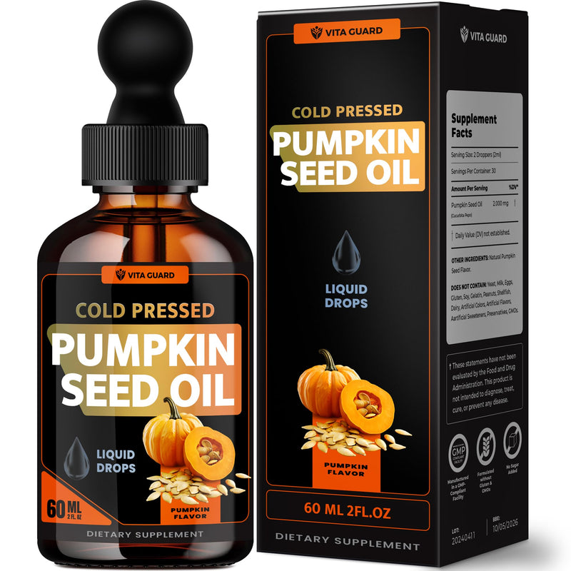 [Australia] - Cold Pressed Pumpkin Seed Oil Liquid Drops ‚Äì 2000mg per Serving | Vegan, Gluten-Free, Non-GMO | Hair, Skin & Prostate Support | Natural Pumpkin Flavor | 60ml Dietary Supplement 