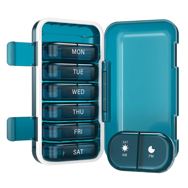 Vikie Weekly Pill Organizer 2 Times a Day with AM PM Sections, BPA-Free, Portable & Moisture-Proof for Pills, Vitamins, Supplements (2x7 Blue) 2 Times * 7 Days