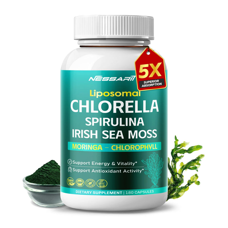 [Australia] - Chlorella, Spirulina, Irish Sea Moss, Moringa & Chlorophyll ‚Äì Support Energy, Vitality & Antioxidants ‚Äì 180 Capsules ‚Äì Made in USA 180 Count (pack of 1) 