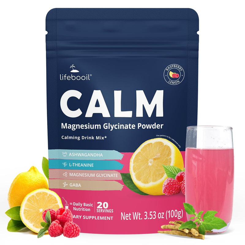 Calm Magnesium Powder, Sugar-Free, 20 Servings | With Magnesium Glycinate, Ashwagandha, Prebiotics, GABA, Vitamin D, L-Theanine, Support for Sleep, Stress & Relaxation