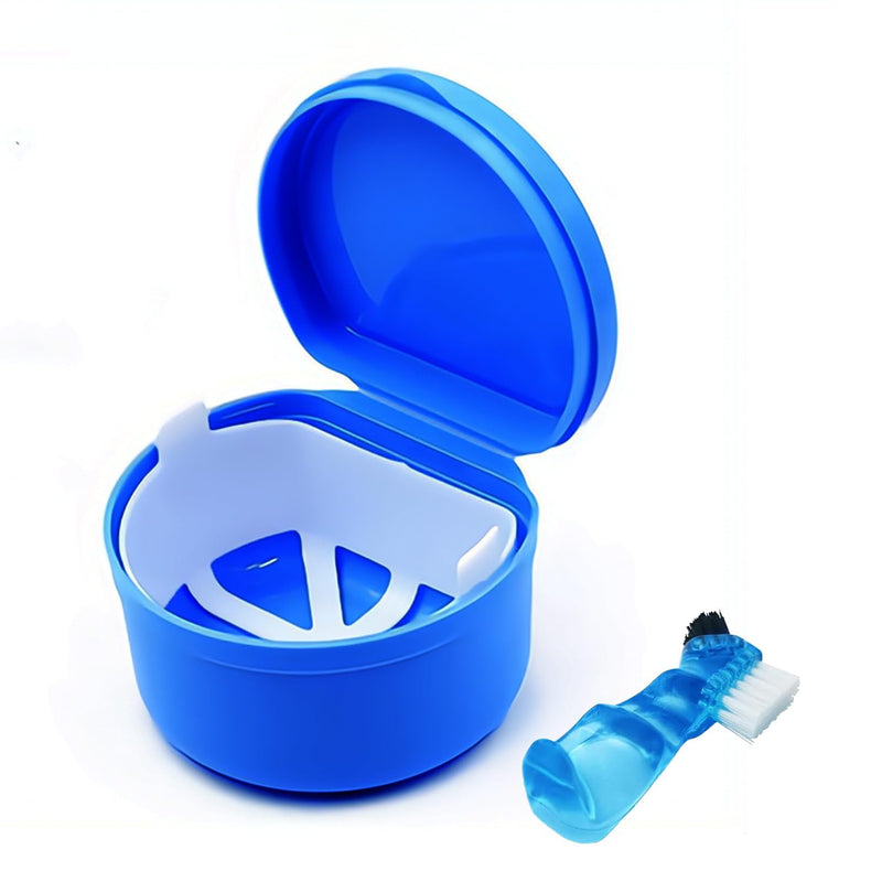[Australia] - [2025 Upgrade] Dark Blue Denture Bath Box with Brush, Denture Cup, Soaking Holder, Denture Container, Mouth Guard, Storage case with Lid, Waterproof Cleaning 