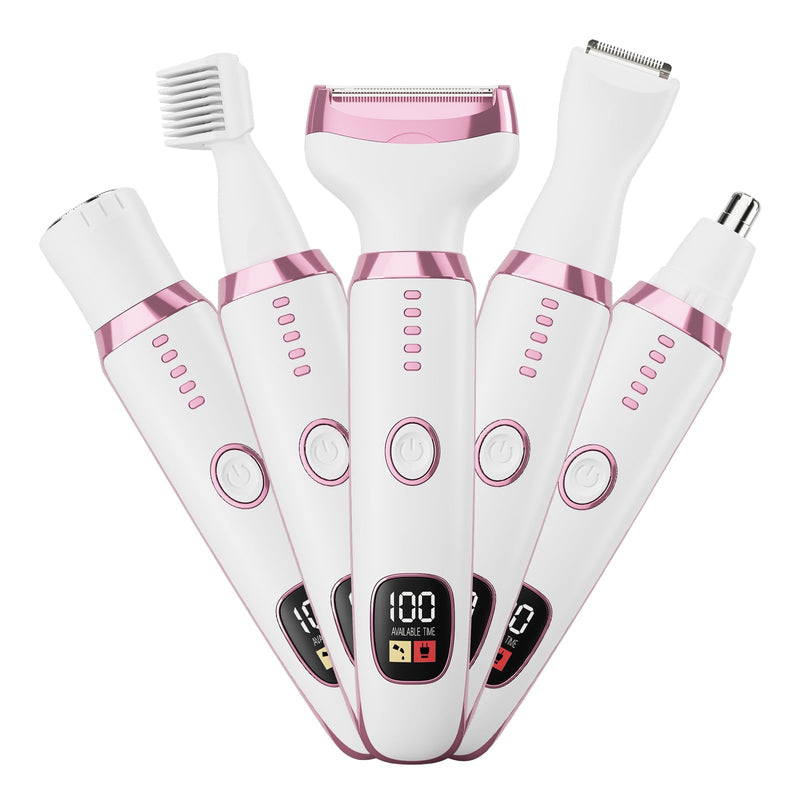 [Australia] - RUIM Bikini Trimmer for Women, 5 in 1 Electric Razors for Shaving, Waterproof Rechargeable Pubic Hair Trimmer with LED Display, Pink 