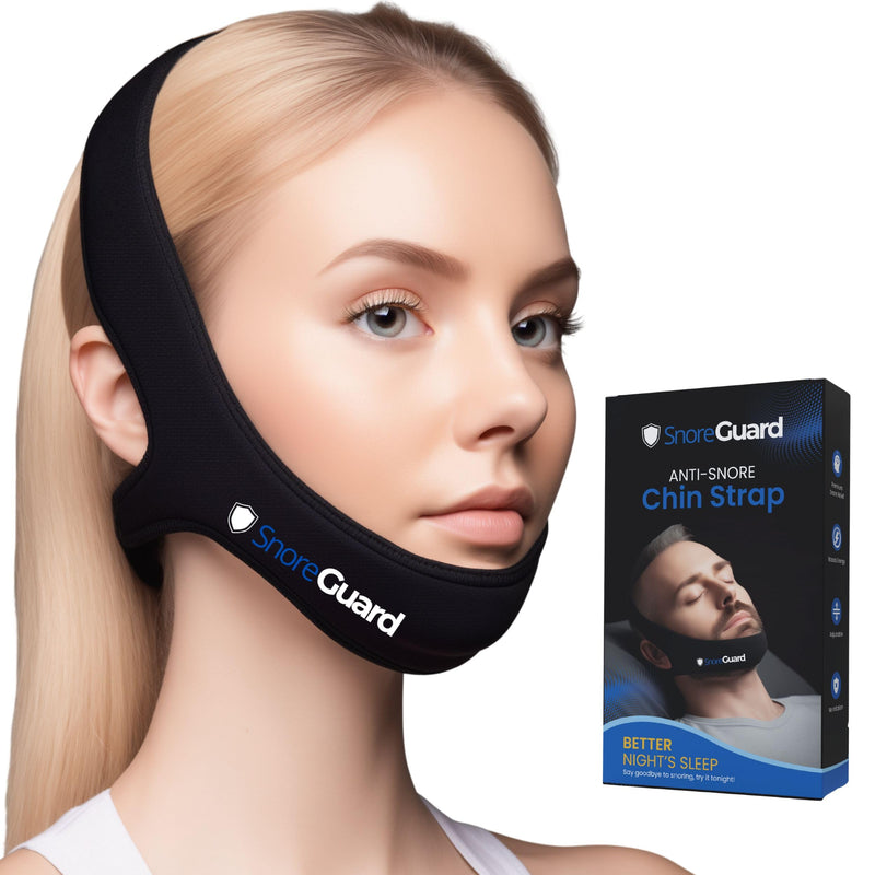 [Australia] - Chin Strap for Sleeping, Built-in Neck Cushions for Comfort, Works for CPAP Users, Snore Jaw Straps for Sleep, Mouth Breathing, Chin Lifting, Anti Snoring Devices, Men and Women, Black, M 