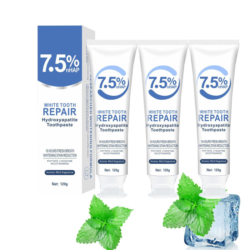 [Australia] - 3 Pcs 7.5% Hydroxyapatite Toothpastes for Enamel Protection and Tooth Strengthening, Stain Removal, Whitening Tooth, Gentle Mint, Fresh Breath, Daily Use for Oral Health 