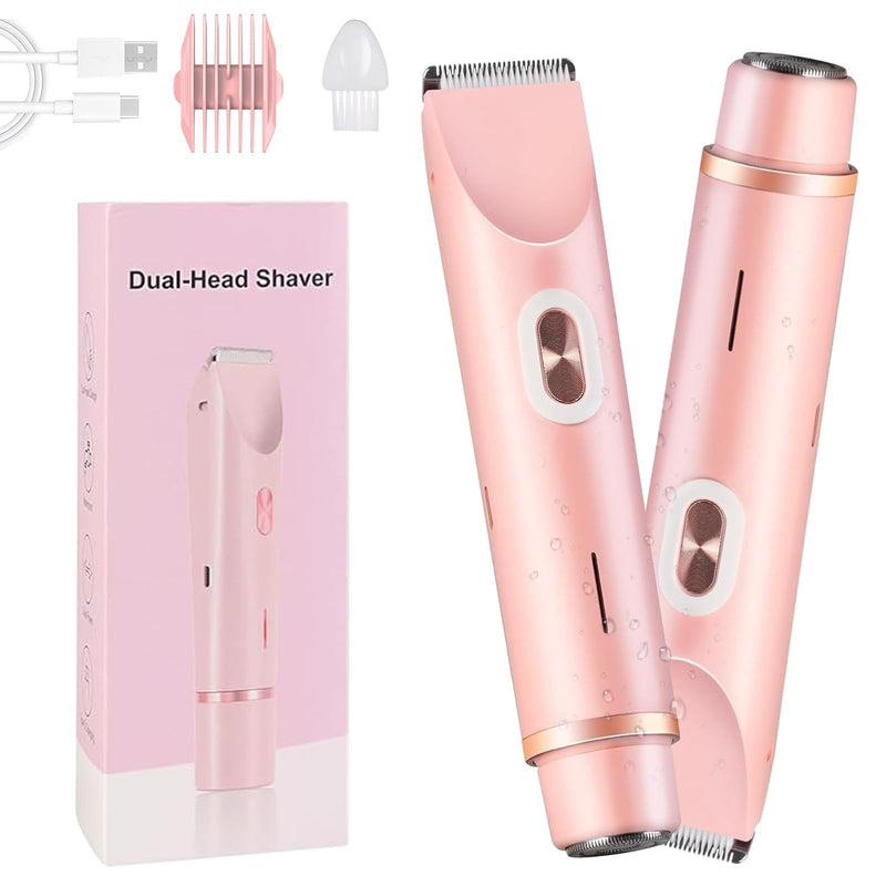 [Australia] - Glow Aura Womens Shaver 2 in 1, Bikini Trimmer for Women, Painless Hair Removal for Face,Body Waterproof Wet & Dry Use Body Hair Trimmer (Pink) Pink 