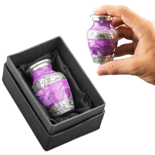 Marbled Metal Keepsake Urn for Human Ashes, Mini 6 Cu in, Purple Small (Set of 1)