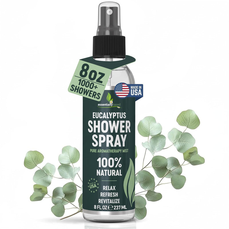 Pure Eucalyptus Shower Spray - Eucalyptus Spray for Shower, Sauna and Spa | 100% Pure & Organic Oil - Steam Room Oil - Aromatherapy - Sinus Congestion Relief - Tension Relief - Made in USA - Big (8oz) 8 Fl Oz (Pack of 1)