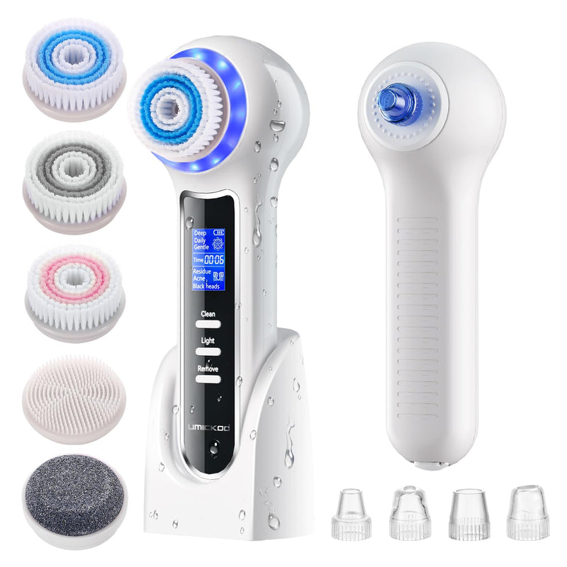 [Australia] - Face Scrubber Exfoliator with LCD Screen,Rechargeable Facial Cleansing Brush IPX7 Waterproof 3 in 1 Blackhead Remover Vacuum for Exfoliating,Massaging and Deep Pore Cleansing White 
