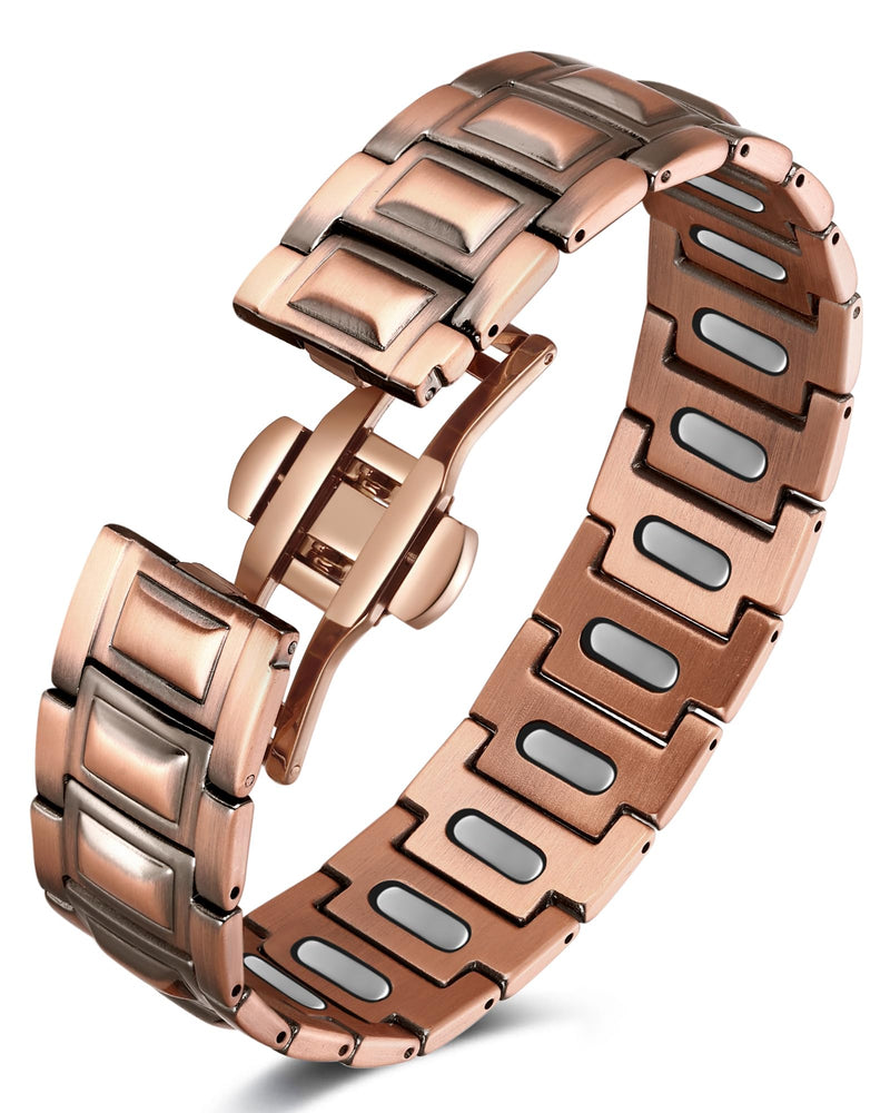 [Australia] - Feraco Copper Magnetic Therapy Bracelet for Men with 5X Strength Magnets,99.99% Pure Copper Therapy Bracelet with 5000 Gauss Magnets Copper-Rivets 