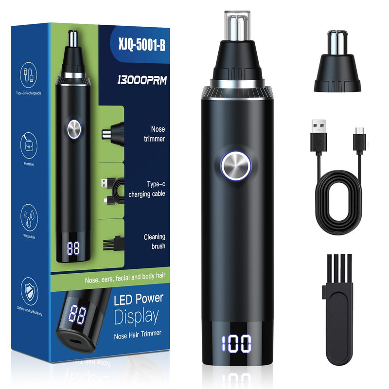 Ear and Nose Hair Trimmer for Men, 2025 Professional Painless USB Rechargeable Eyebrow & Facial Hair Trimmer, 13,000 RPM Precision Tool with Powerful Motor and Dual-Edge Blades, IPX7 Waterproof Black