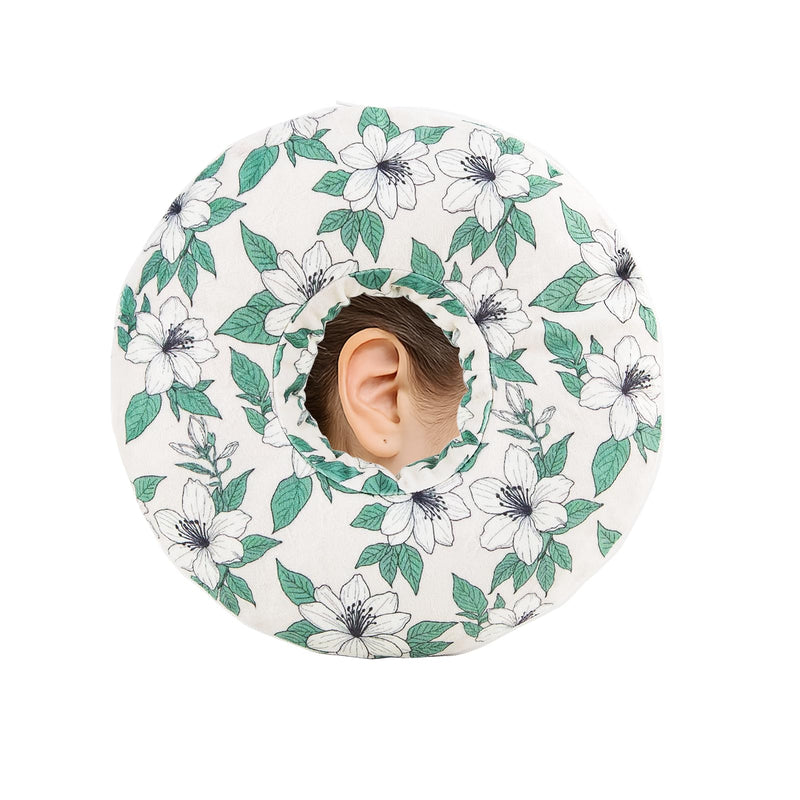 Ear Piercing Pillow with Removable Pillowcase, Soft and Comfortable Donut Pillow, Ear Pillows with Holes for Ear Pain, Piercing, Pain Relief Sleeping, Pressure Sore, Ear Pressure Relief (Pear Flower) White Cotton Pillow + Pear Flower Pillowcase