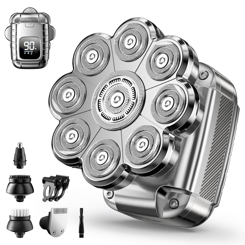 [Australia] - 9D Head Shavers for Bald Men, 5 in 1 Detachable Head Shaver with LED Display, IPX7 Waterproof Wet Dry Rechargeable Electric Shavers for Men Grooming Kit for Home & Travel Gunmetal 