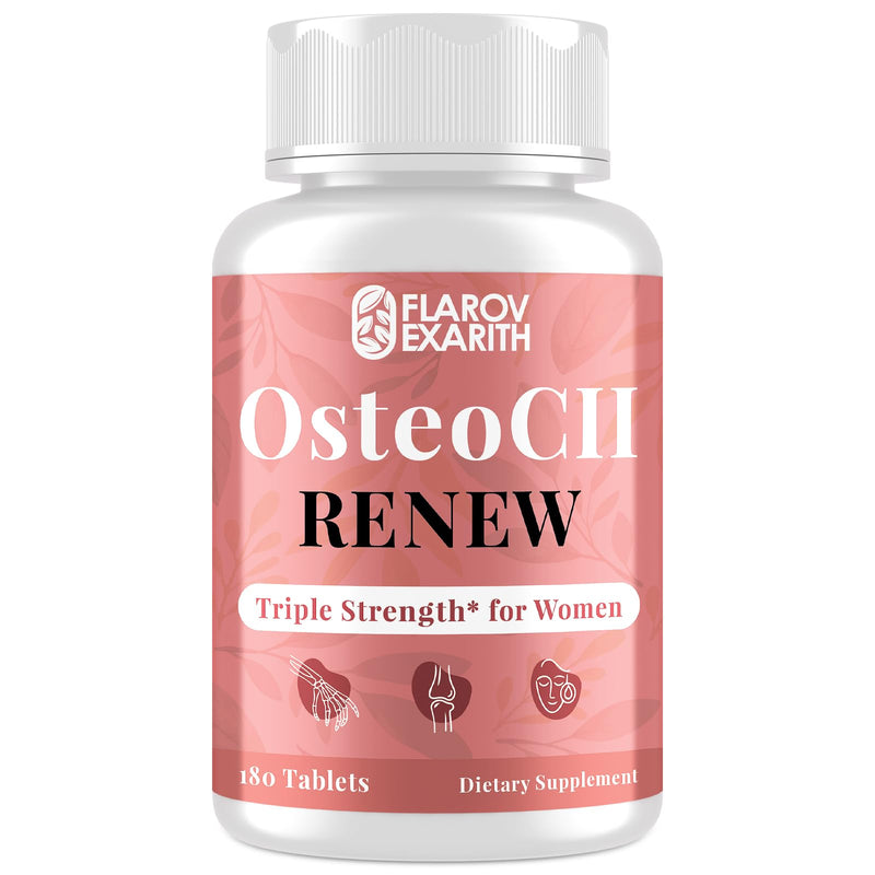 [Australia] - Joint Supplements for Women OsteoCII Renew Triple Strength – Advanced Joint, Bone & Skin Formula – Collagen, Glucosamine, Chondroitin, Calcium, MK-7, Vitamin D3, Hyaluronic Acid, 180 Tablets 180 Count (Pack of 1) 