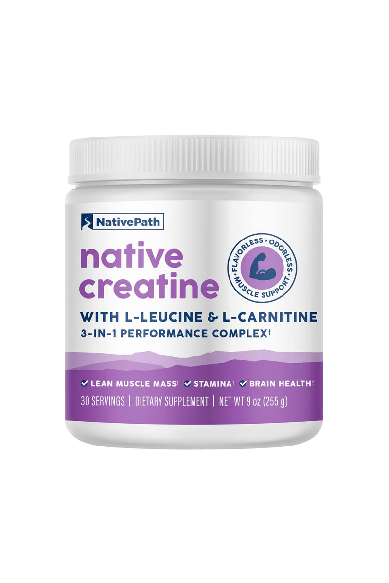 [Australia] - NativePath Creatine Monohydrate Powder with L-Leucine & L-Carnitine - Muscle Building Supplement for Men & Women - 30 Servings 