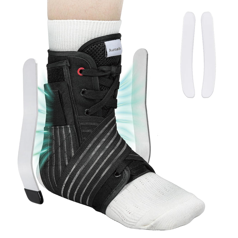 [Australia] - Ankle Brace for Sprained Ankle Lace up Support Brace for Women Men with Side Splints Adjustable Ankles Stabilizer for Injury Recover, Sports, L Black Large 