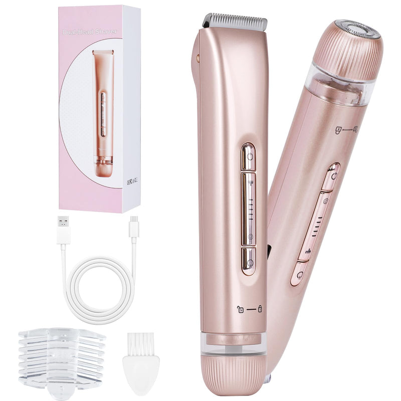 [Australia] - 2 in 1 Women Electric Shaver, Dual Head Bikini Trimmer for Women IPX7 Waterproof Wet & Dry Use Electric Razors with Dual Heads Rechargeable Lady Trimmer for Bikini Underarm Leg Arm Body Face 