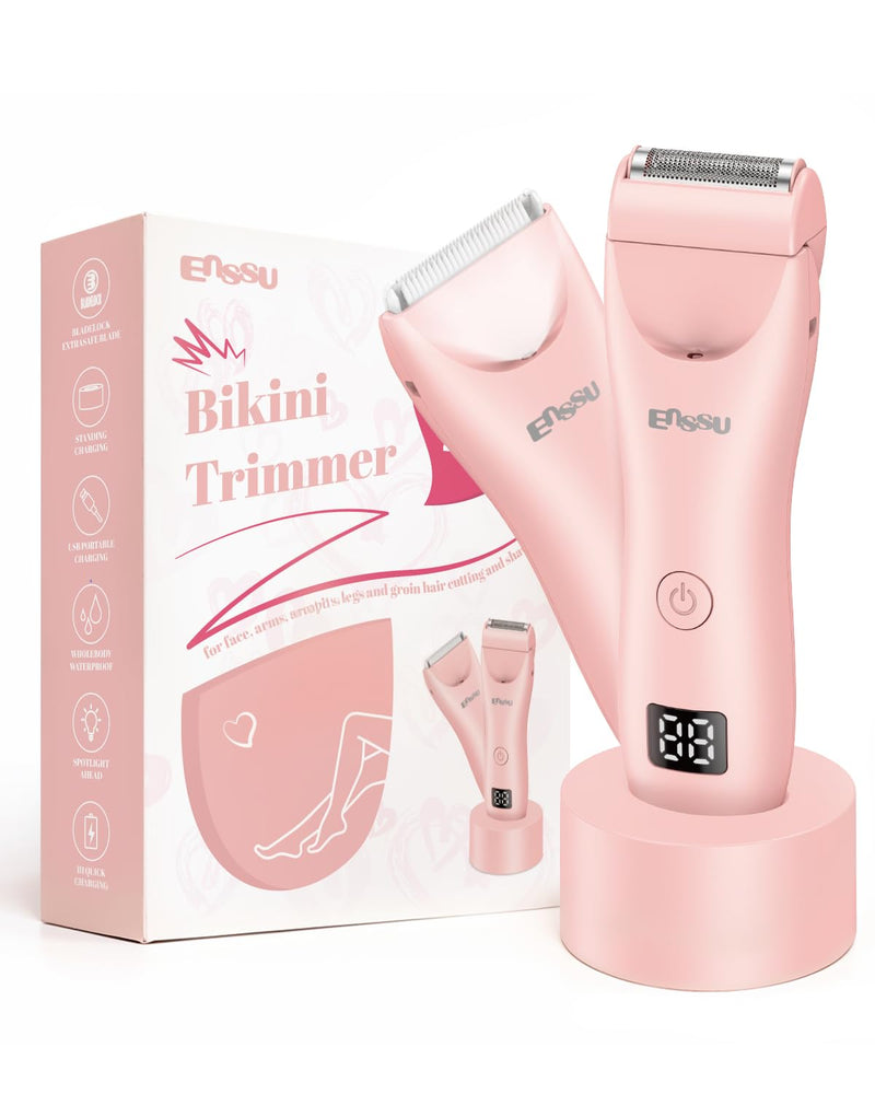 [Australia] - 2in 1 Bikini Trimmer Electric Razors for Women with LED Light，Rechargeable Body Pubic Hair Trimmer Women with LCD Display, Lady Shaver for Leg/Arms/Bikini,Waterproof, Gift for Woman 
