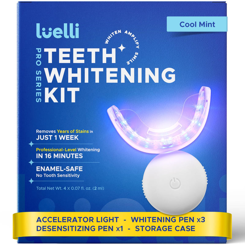 [Australia] - Luelli Teeth Whitening Kit with 35% Carbamide Peroxide - Teeth Whitener for Sensitive Teeth | Enamel Safe - 32 LED Lights - Wireless with Tray and Whitening Gel Pen for Home | Travel (Cool Mint) 
