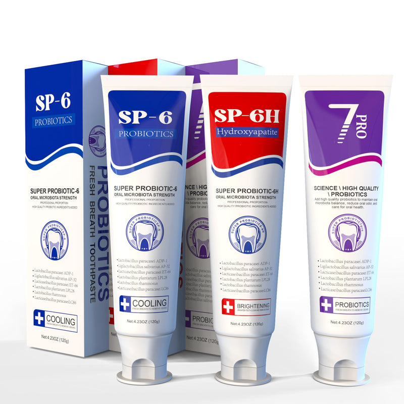 [Australia] - SP-6 Toothpaste Set, 6 Probiotics for Whitening & Cooling Fresh Breath, and 7- Pro Intense Whitening, Fluoride-Free, Safe for Enamel, Deep Brigthtening & Freshness 3 in1 Set SP-6+7Pro ToothPaste Set 1 Ounce (Pack of 3) 