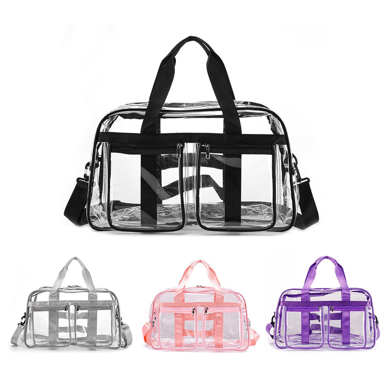 Large Clear Duffle Bag Heavy Duty Stadium Event Clear Duffel Travel Gym Bag | Transparent Duffle Bag for Women/Men, Extra Large Clear Tote Bag, Waterproof Swim Fitness Weekender Overnight Travel Bag black