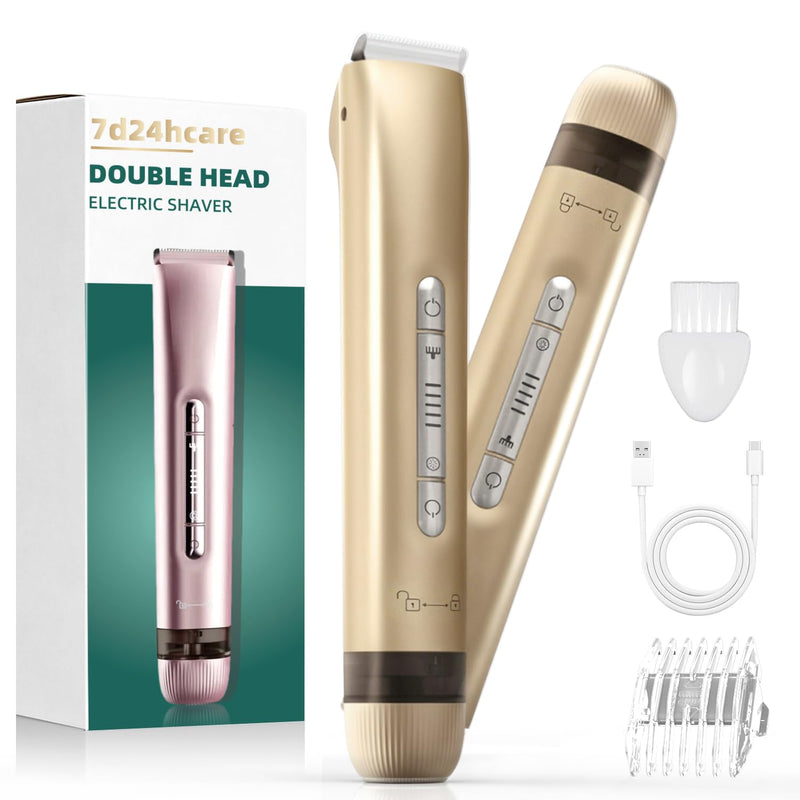 [Australia] - Bikini Trimmer for Women，2 in 1 Electric Shaver Dual Head Bikini Trimmer for Women IPX7 Waterproof Body Hair Trimmer and Facial Hair Remover for Bikini Leg Arm Body Face, Rose Gold 003 