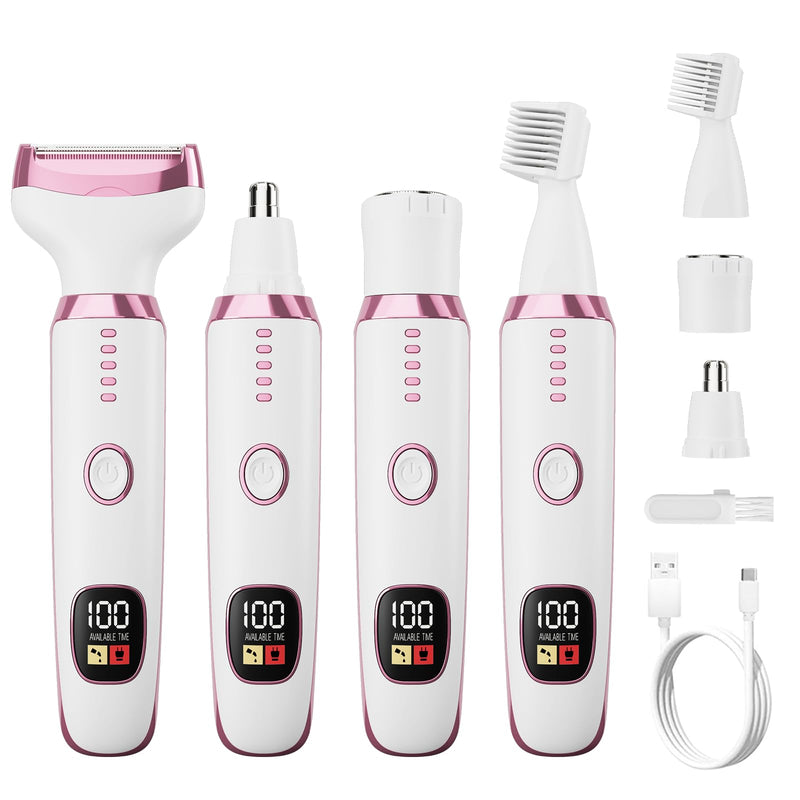 [Australia] - Electric Razors for Women, Bikini Trimmer 4 in 1 Lady Shaver, Wet/Dry Cordless Hair Remover for Nose Hair Face Eyebrow Arms Legs Armpit Underarm Pubic Area Electric Grooming Set LED Display 