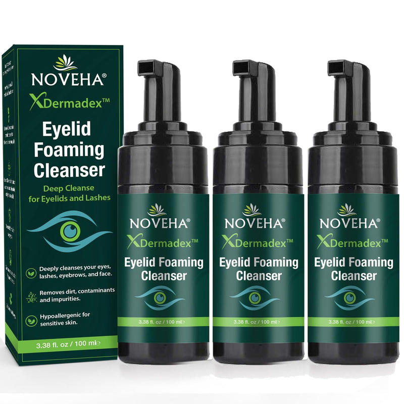 NOVEHA Extra Strength Tea Tree Eyelid & Face Foaming Cleanser – Daily Cleansing Foam with Tea Tree Oil, Coconut Oil, Vitamin E & Pro-Vitamin B5 – For Eyelids, Lashes & Face – 3.38 fl oz (3 Pack) 3 Pack