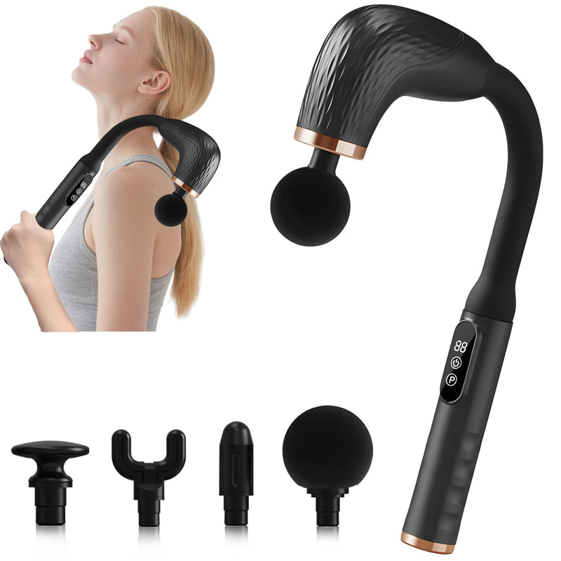 [Australia] - Massage Gun with Upgraded Extension Handle, Back Massager for Pain Relief Deep Tissue, Muscles/Neck/Shoulders/Waist/Legs Massager with 4 Massage Heads & 6 Speed Levels & 3 Massage Modes Black 