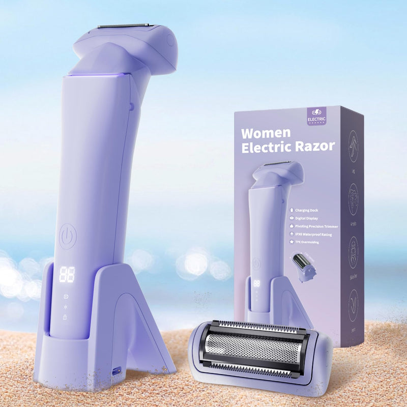 [Australia] - krofaue Women Electric Shaver - Cordless Waterproof Body Foil Shavers, Dry & Wet Electric Razors for Women with LED Display USB Charge Dock Purple Electric Shaver for Women 
