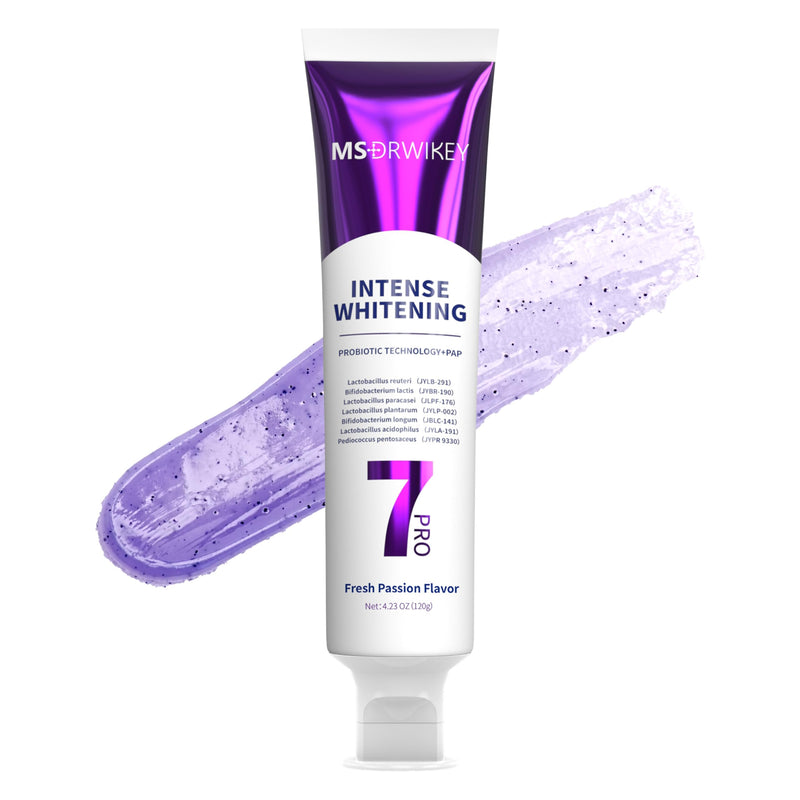 7-Pro Whitening Toothpaste | Deep Whitening & 7 Probiotics for Oral Health | Purple Beads for Extra Freshness | Fluoride-Free 1